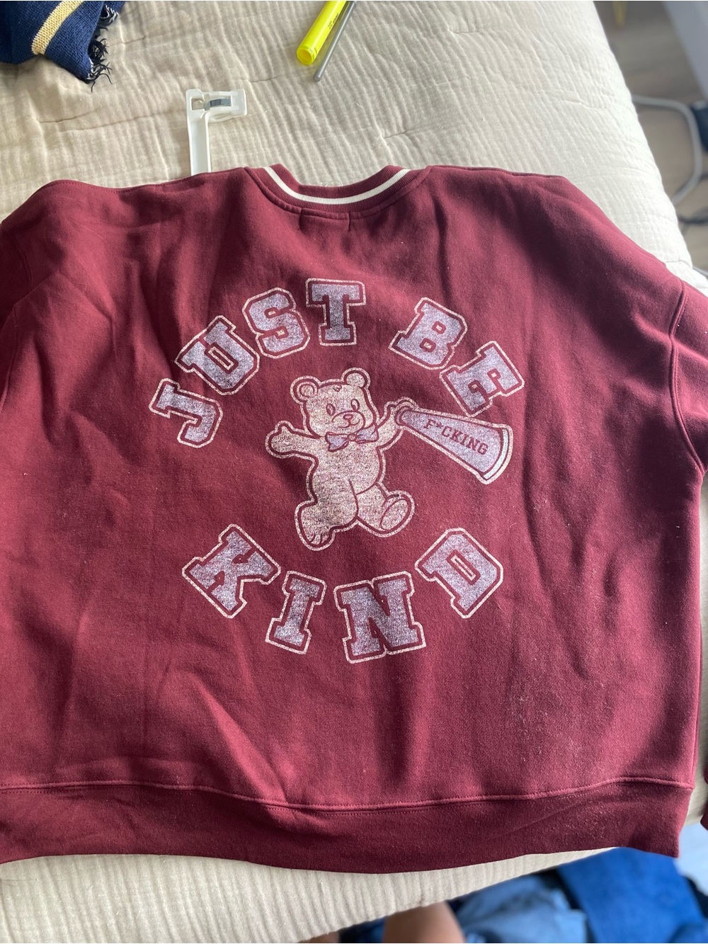 The Mayfair Group ‘Just Be Kind' Burgundy V-Neck Sweatshirt - Picture 5 of 6
